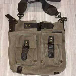 Mi Mu olive green/beige suede unisex Messenger Bag